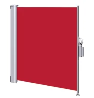 Rote Seitenmarkise mit silbernem Gestell